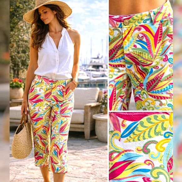Tommy Hilfiger Pants - Tommy Hilfiger Tropical Print Capri Pants Size 10 Stretch Colorful Preppy Resort